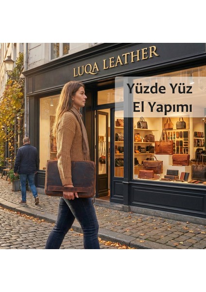 Vintage Hakiki Deri Fermuarlı Çanta I 2 Kartlık 2 Cep I 14 Inç Uyumlu | El Yapımı MacBook Kılıfı