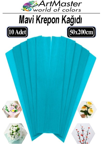 Krapon Kağıdı Mavi Renk 10 Adet 50X200 cm Grapon Kağıdı 10'lu Okul Proje Sınıf Anaokulu Kreş Süsleme