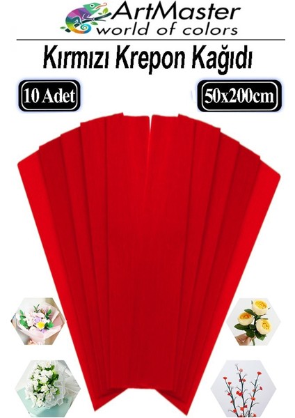 Krapon Kağıdı Kırmızı Renk 10 Adet 50X200 cm Grapon Kağıdı 10'lu Okul Proje Sınıf Anaokulu Kreş Süsleme