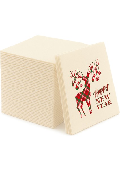 Kumaş Dokulu Deer New Year Baskılı Peçete 12'li