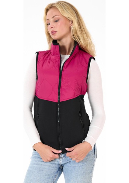 Kadın Fermuar Detaylı Kapitoneli Spor Şişme Yelek