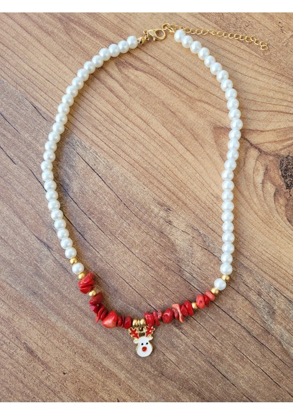 Doğal Taş Inci-Mercan Yılbaşı Kolye