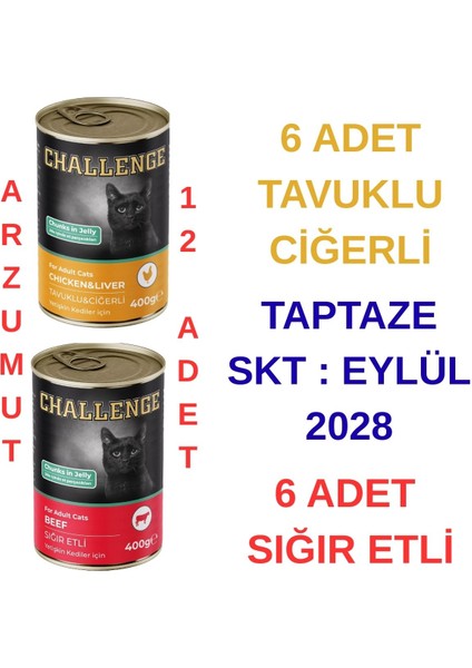 Taptaze 6 Adet Sığır Etli - 6 Adet Tavuklu Ciğerli Kedi Konservesi
