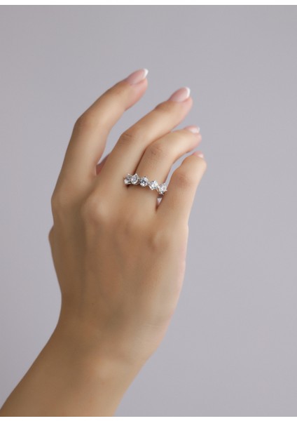 Nar-in Altın Mücevherat Beştaş Beyaz Altın Yüzük 090