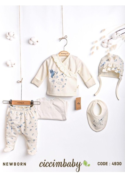 Ekru Desenli Bebek Zıbın Seti 4930