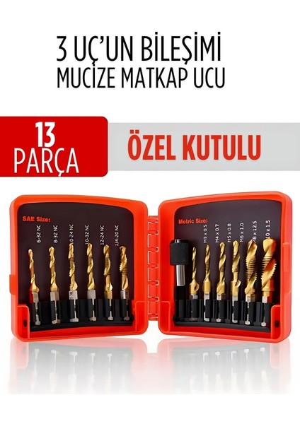 Mucize Hss 13'lü Kombinasyon Matkap Ucu Seti – Delme, Havşa, Diş Açma Tek Adımda 722474