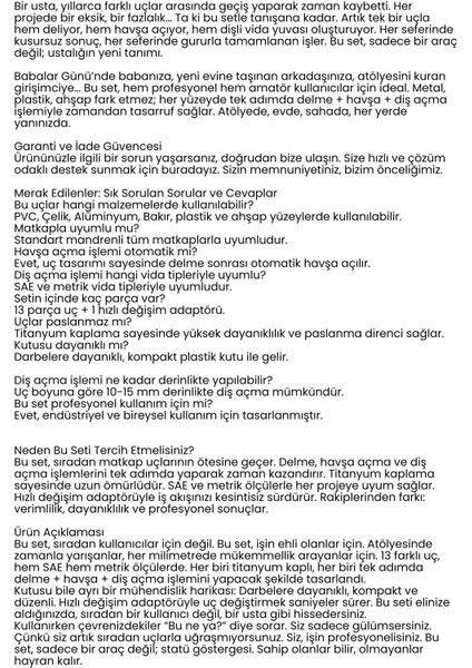 Mucize Hss 13'lü Kombinasyon Matkap Ucu Seti – Delme, Havşa, Diş Açma Tek Adımda 722474