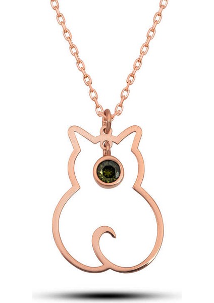 925 Ayar Gümüş Ağustos Ayı Doğum Taşı Kedi Kadın Gümüş Kolye T8355 (972972)