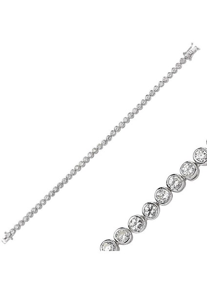 925 Ayar Gümüş Beyaz Taşlı Su Yolu Bileklik BR101014 (972972)