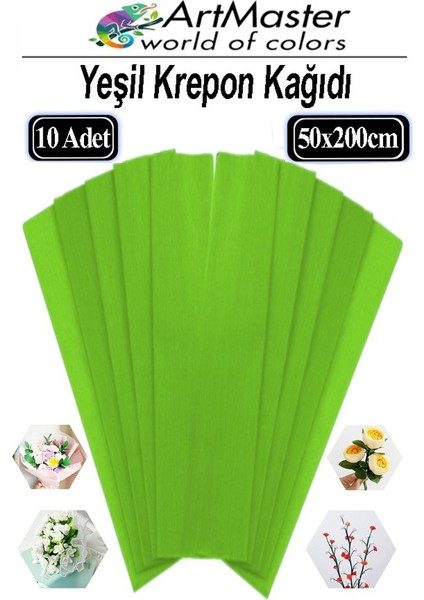 Krapon Kağıdı Yeşil Renk 10 Adet 50X200 cm Grapon Kağıdı 10'lu Okul Proje Sınıf Anaokulu Kreş Süsleme