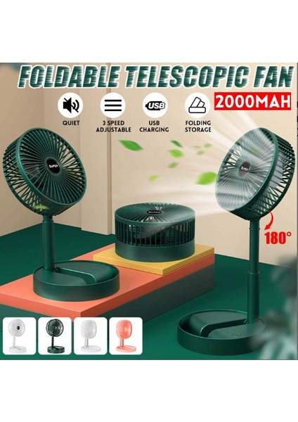Katlanır Teleskopik Zemin Fanı Yaz Sessiz Öğrenci Masaüstü Fan USB Şarj Edilebilir Taşınabi