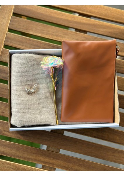 Hediye Sepetii/hediye Kutusu-Şal,çanta,broş ve Sonsuzluk Gülü