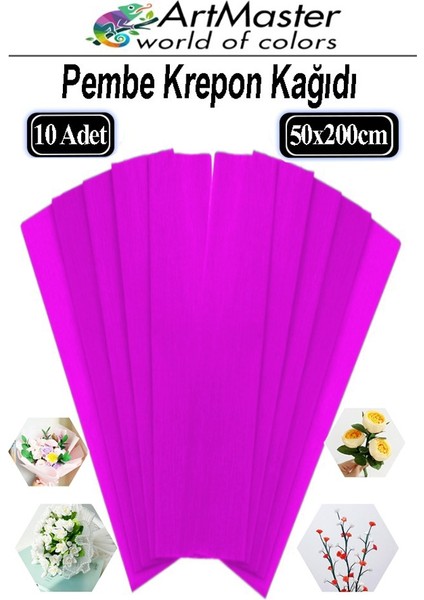 Krapon Kağıdı Pembe Renk 10 Adet 50X200 cm Grapon Kağıdı 10'lu Okul Proje Sınıf Anaokulu Kreş Süsleme