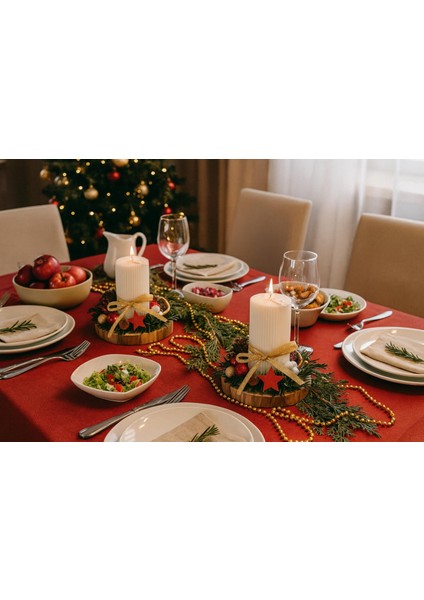 Yılbaşı Dekoratif Sütun Mum – Ahşap Altlık Üzerinde El Yapımı Düzenleme modelleri