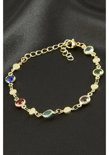 Yuvarlak Kristal Taşlı Çelik Bileklik