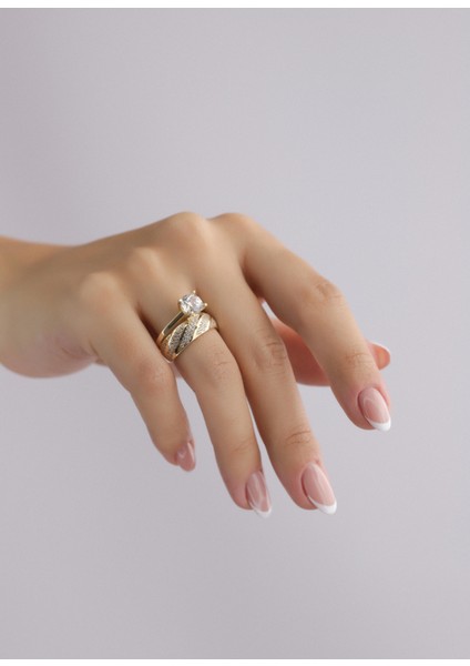 Nar-in Altın Mücevherat Tektaşlı Alyans Altın Yüzük 077