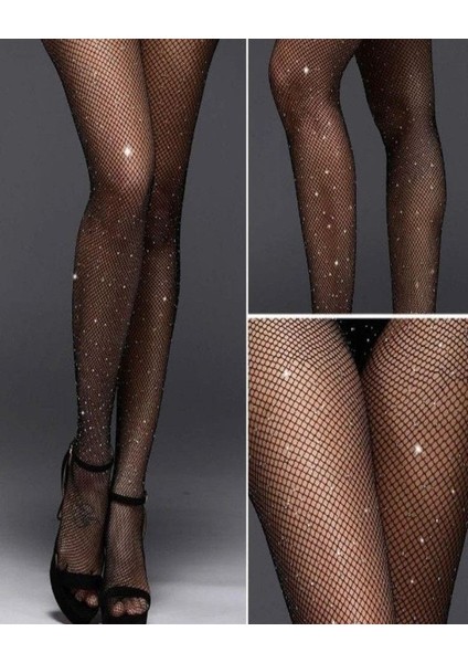 Siyah File Taşlı Çorap indirimleri