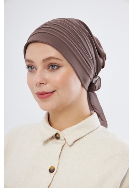 Vizon Pratik Hazır Geçmeli Tesettür Bone Sandy Kumaş Pileli Nervürlü Güllü 1806_10