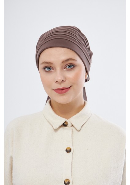 Vizon Pratik Hazır Geçmeli Tesettür Bone Sandy Kumaş Pileli Nervürlü Güllü 1806_10