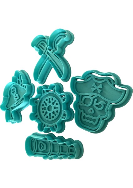 5'li Korsan Aksesuarları Kurabiye Kalıbı Seti | Kılıç, Dümen, Dürbün, Kurukafa | Macera Temalı Parti, Şeker Hamuru, Kil Şekillendirici modelleri