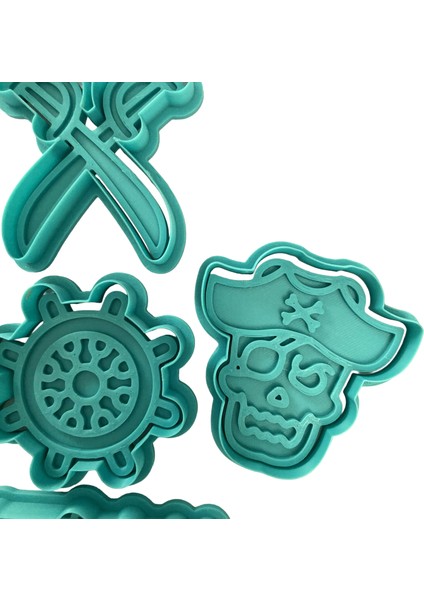 5'li Korsan Aksesuarları Kurabiye Kalıbı Seti | Kılıç, Dümen, Dürbün, Kurukafa | Macera Temalı Parti, Şeker Hamuru, Kil Şekillendirici