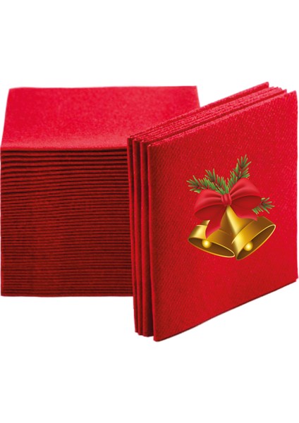 Kumaş Dokulu Çan Desenli Yılbaşı Mutlu Yıllar Peçetesi Kırmızı Kokteyl 12'li fiyatları