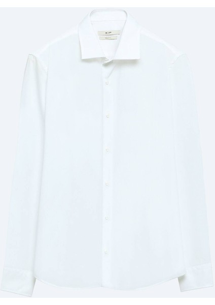 Beyaz Regular Fit Dokuma Klasik Pamuk Karışımlı Gömlek