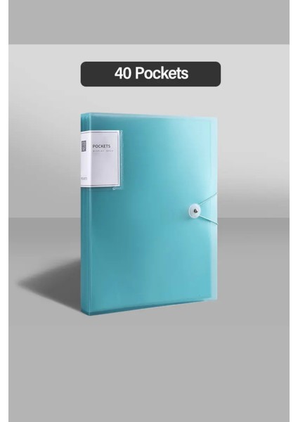 A4 Sunum Dosyası, Resim Çantası, 40 Cepli-80 Resim Kapasiteli, Mavi