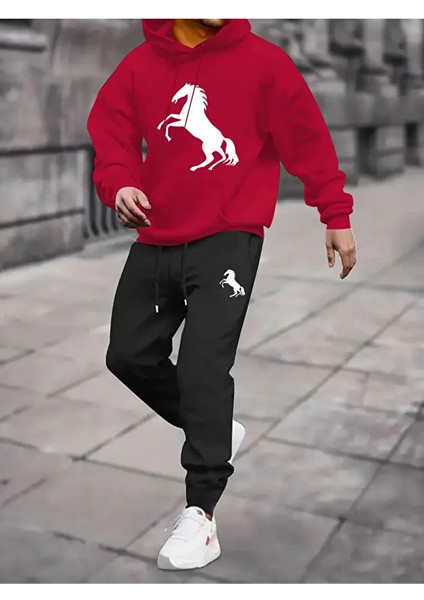 At Şekilli Baskılı Polar Astarlı Unisex Eşofman Takımı