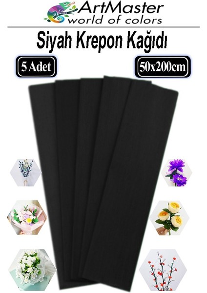 Krapon Kağıdı Siyah Renk 5 Adet 50X200 cm Grapon Kağıdı 5'li Okul Proje Sınıf Anaokulu Kreş Süsleme