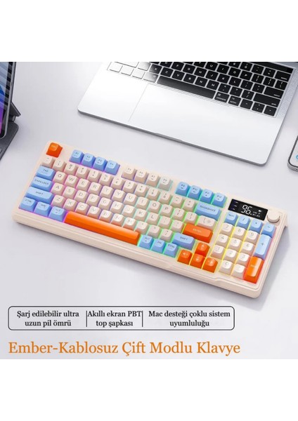 2.4ghz Bluetooth 5.0 Çift Bağlantılı Gaming Kablosuz Oyuncu Klavyesi LED Ekran Pbt Top Baş