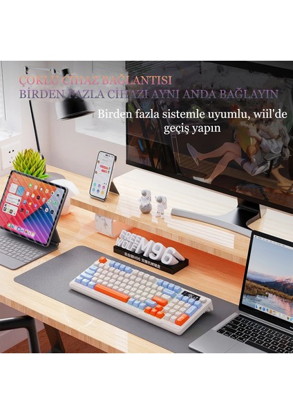 2.4ghz Bluetooth 5.0 Çift Bağlantılı Gaming Kablosuz Oyuncu Klavyesi LED Ekran Pbt Top Baş indirimleri