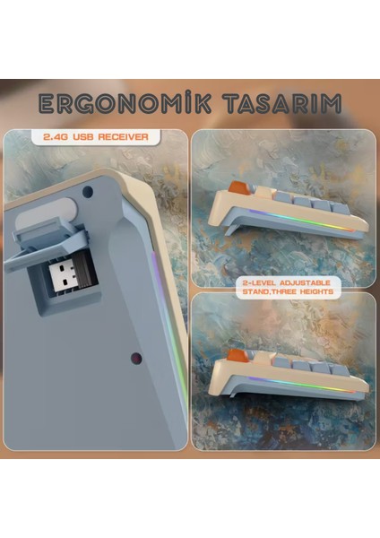 2.4ghz Bluetooth 5.0 Çift Bağlantılı Gaming Kablosuz Oyuncu Klavyesi LED Ekran Pbt Top Baş