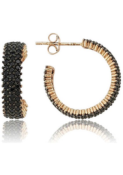 925 Ayar Gümüş Üç Sıralı Siyah Tamtur Küpe EA0710013 (972972)