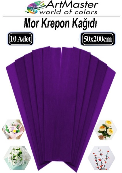 Krapon Kağıdı Mor Renk 10 Adet 50X200 cm Grapon Kağıdı 10'lu Okul Proje Sınıf Anaokulu Kreş Süsleme
