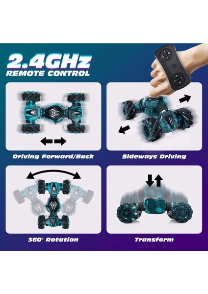 Uzaktan Kumandalı Rc Şarjlı LED Işıklı 4x4 Bilekten Kontrollü Drift Atan Akrobat Dublör Araba 25CM fiyatları