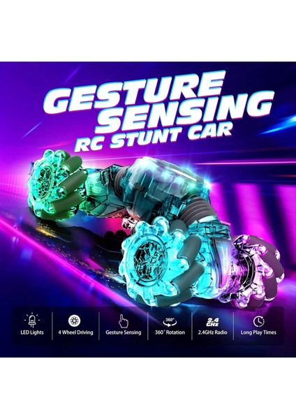 Uzaktan Kumandalı Rc Şarjlı LED Işıklı 4x4 Bilekten Kontrollü Drift Atan Akrobat Dublör Araba 25CM fırsatları