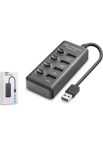 HDX7048 USB Hub 2.0 480MBPS 4x Usb-A 4 Port Switch’li Çoklayıcı Siyah
