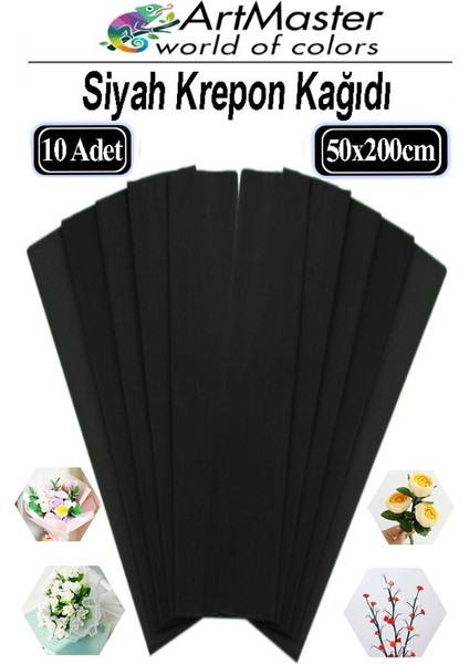 Krapon Kağıdı Siyah Renk 10 Adet 50X200 cm Grapon Kağıdı 10'lu Okul Proje Sınıf Anaokulu Kreş Süsleme