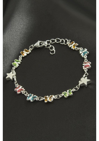 Kelebek Kristal Taşlı Çelik Bileklik