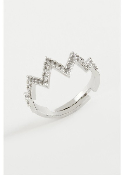 Zikzak Taşlı Metal Yüzük