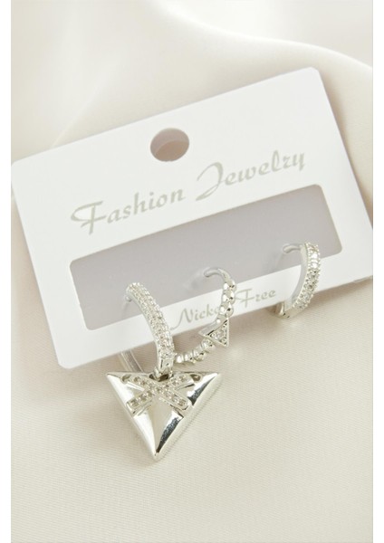 3 Adet Üçgenzirkon Taşlı Küpe