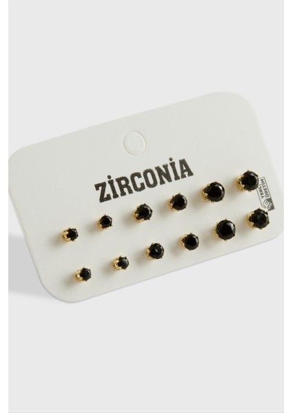 12 Adet Zirkon Tek Taşlı Küpe