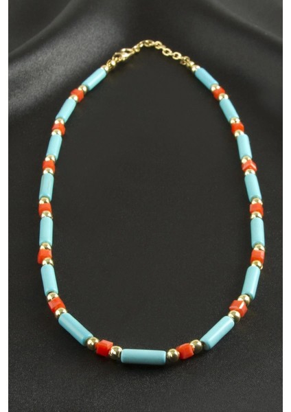 Ieg Turkuaz Boncuk Kristal Kolye