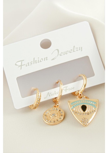 3 Adet Göz Zirkon Taşlı Küpe