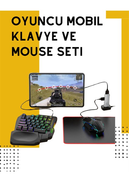 Yüksek Performanslı Mobil Oyun Aksesuarı – 5 Parçalı Klavye Mouse Dönüştürücü Set