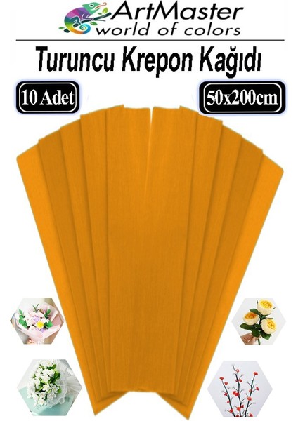 Krapon Kağıdı Turuncu Renk 10 Adet 50X200 cm Grapon Kağıdı 10'lu Okul Proje Sınıf Anaokulu Kreş Süsleme
