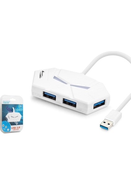 HDX7051 Gaming USB Hub 3.0 5gbps 4x Usb-A 3.0 7 Renk LED 4 Port Çoklayıcı 120CM Beyaz