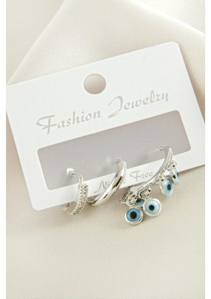 3 Adet Nazar Zirkon Taşlı Küpe