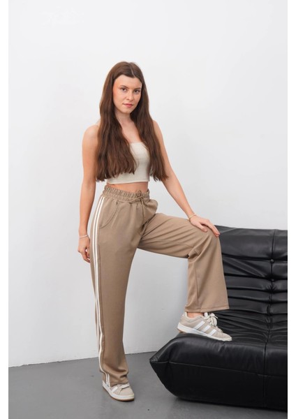 Yandan Çift Şeritli Pantolon Vizon